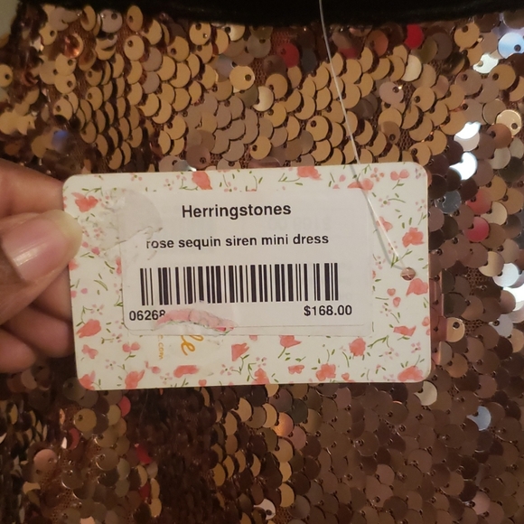 ♻️ New Free People Rose Gold Tribeca Sequins Ruffle Mini Dress Size 6 - Picture 6 of 13